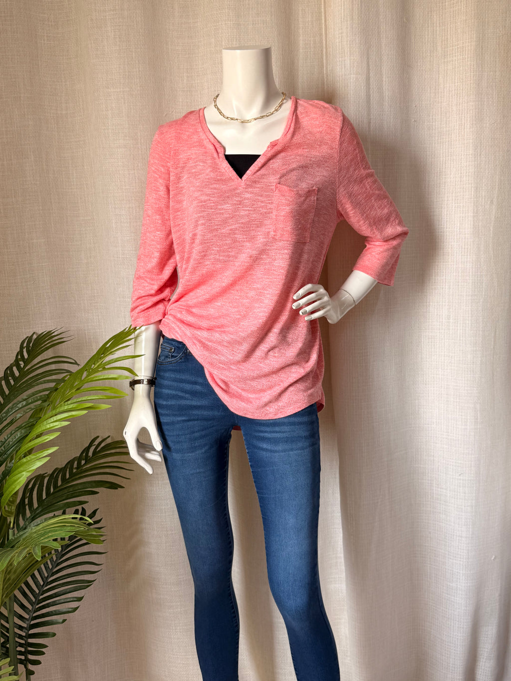 Papaya Coral Marl V-Neck Tee | UK 20