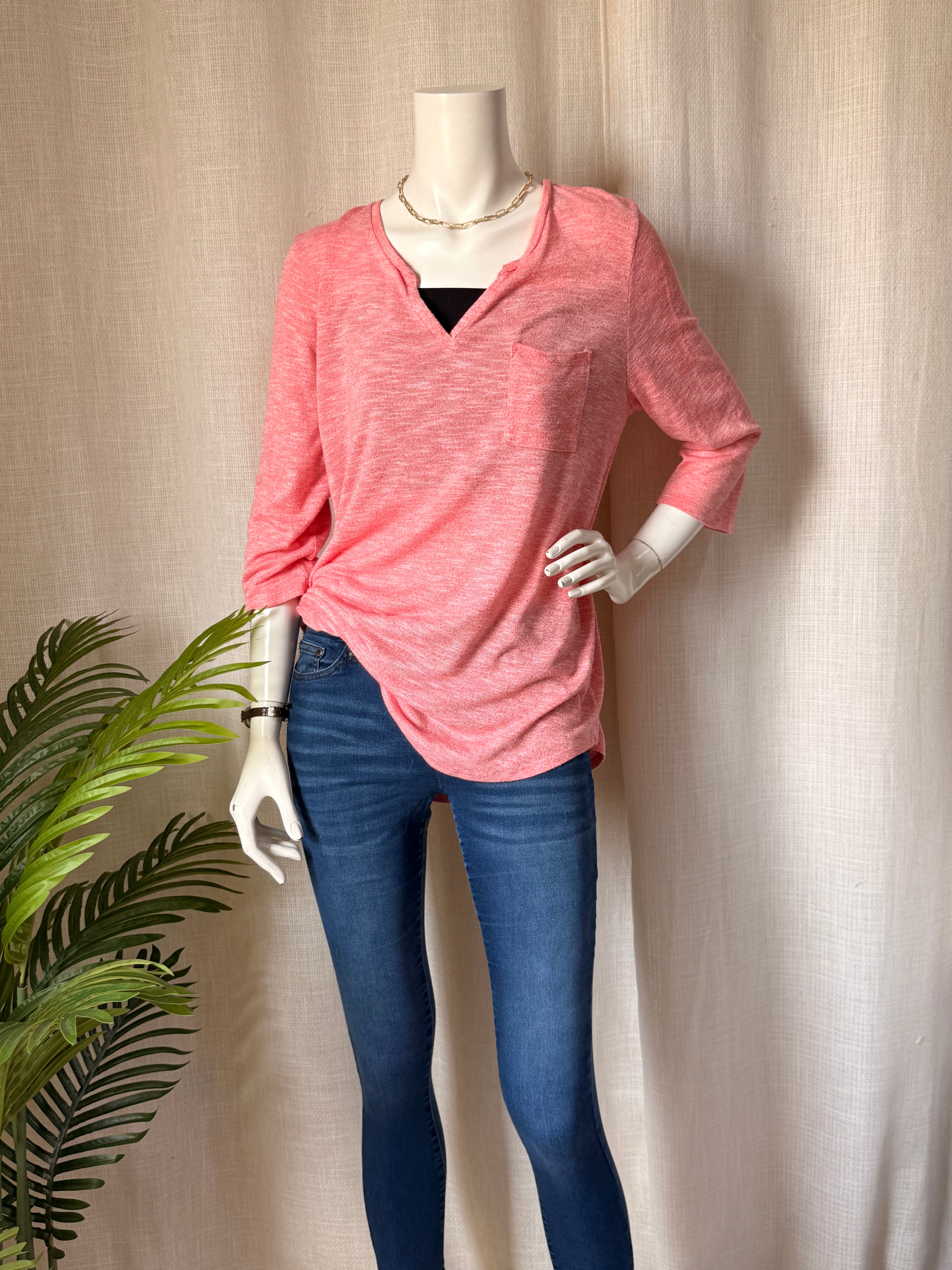 Papaya Coral Marl V-Neck Tee | UK 20