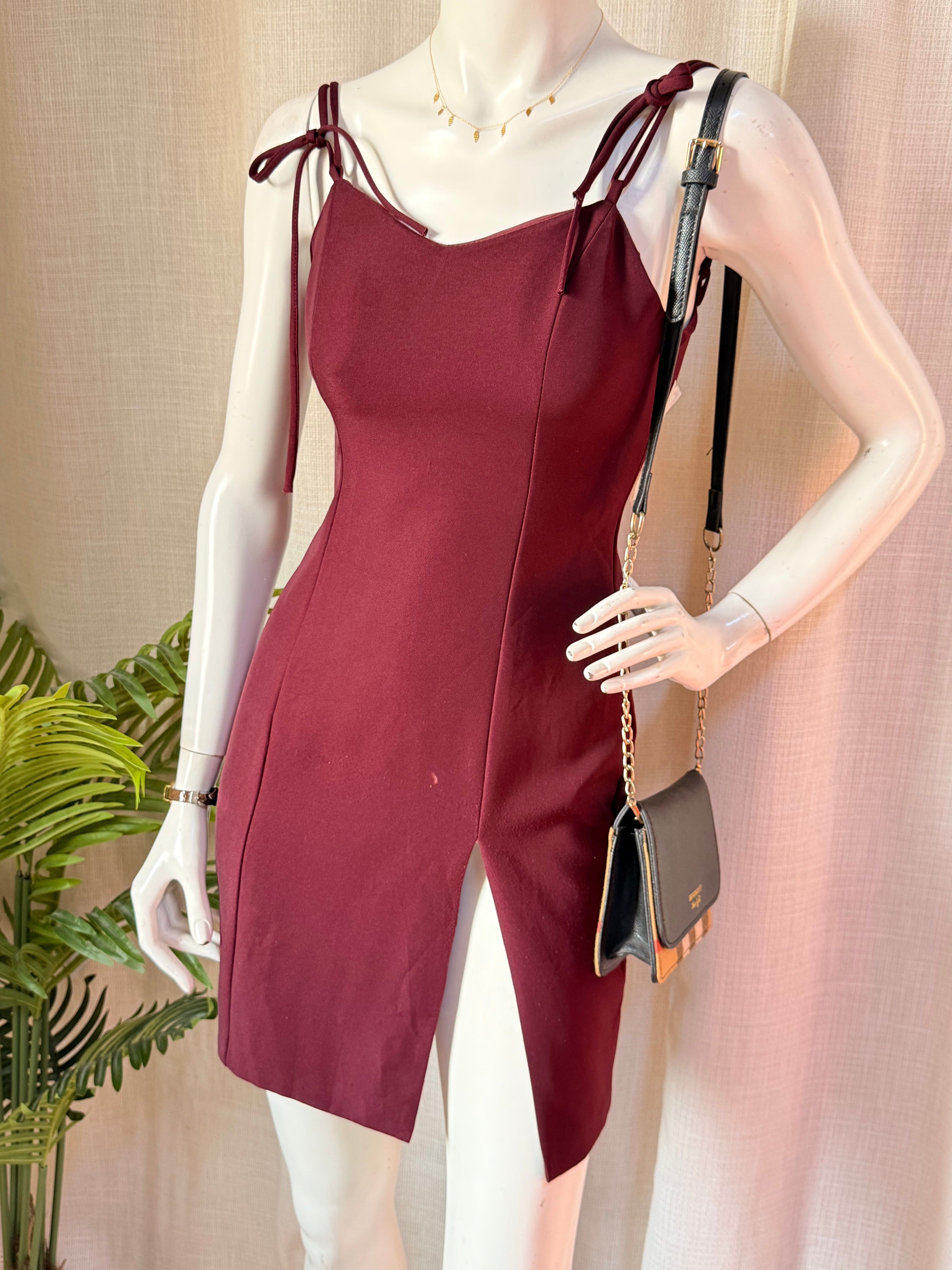 Nabi Brand Burgundy Tie-Strap Bodycon Mini Dress – Size S | Cocktail & Party Dress
