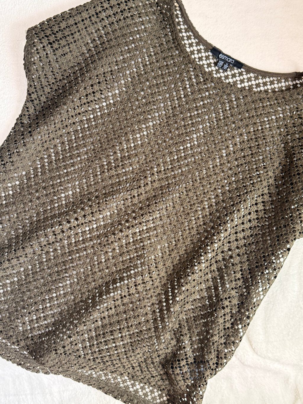 ESMARA Olive Brown Crochet Open Knit Top - Size Small
