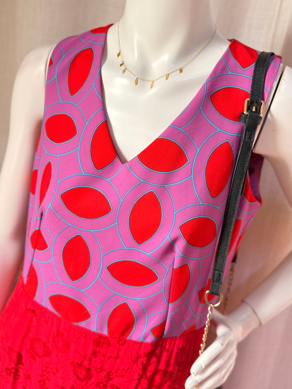 Closet London Red & Purple Mixed Print Jacquard Midi Dress – UK 12 | Statement Occasion Dress