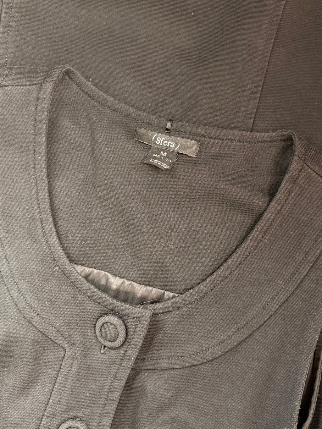 Sfera Black Sleeveless Button Detail Shift Dress – Size M | Casual Work Dress