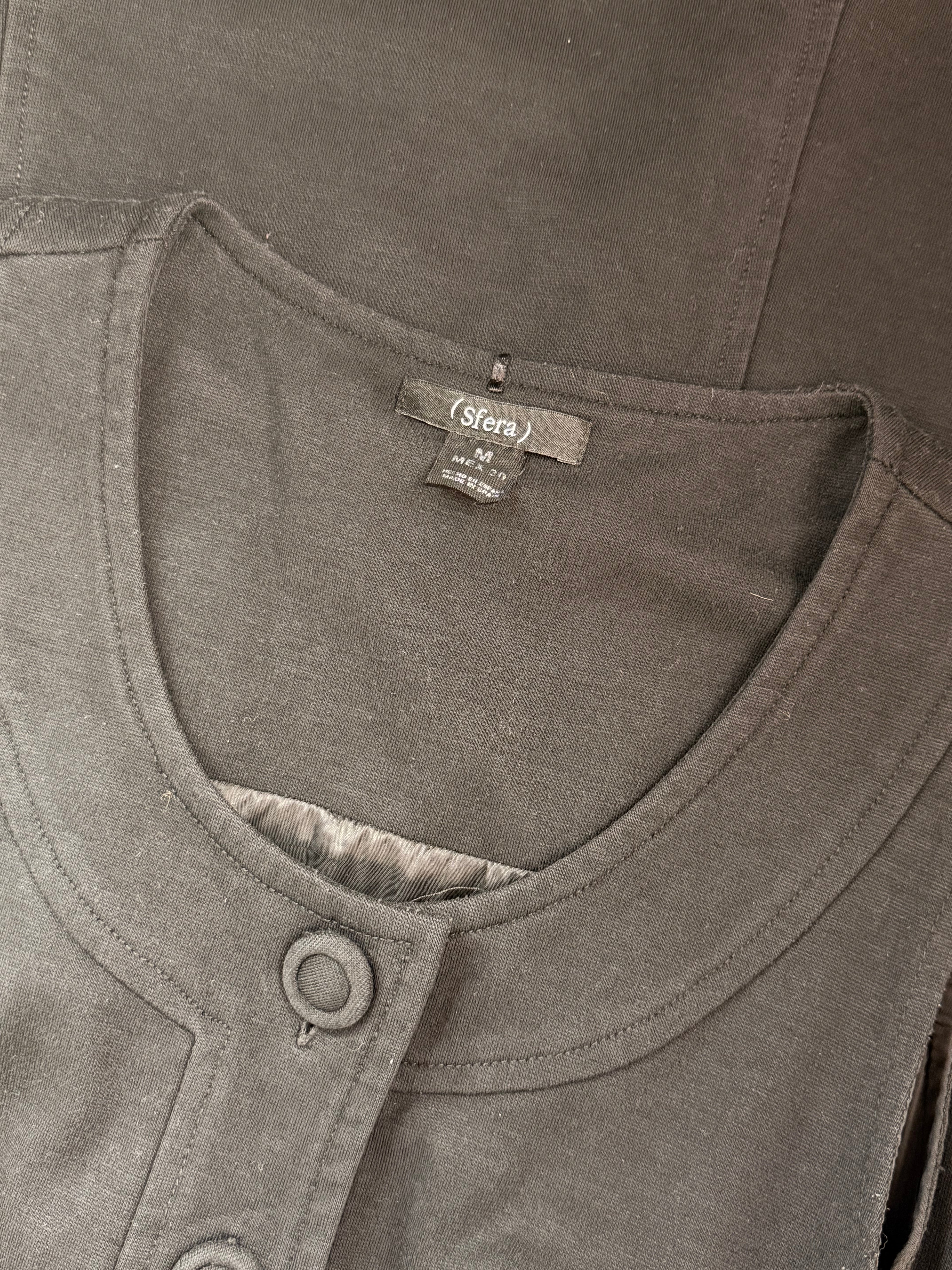 Sfera Black Sleeveless Button Detail Shift Dress – Size M | Casual Work Dress