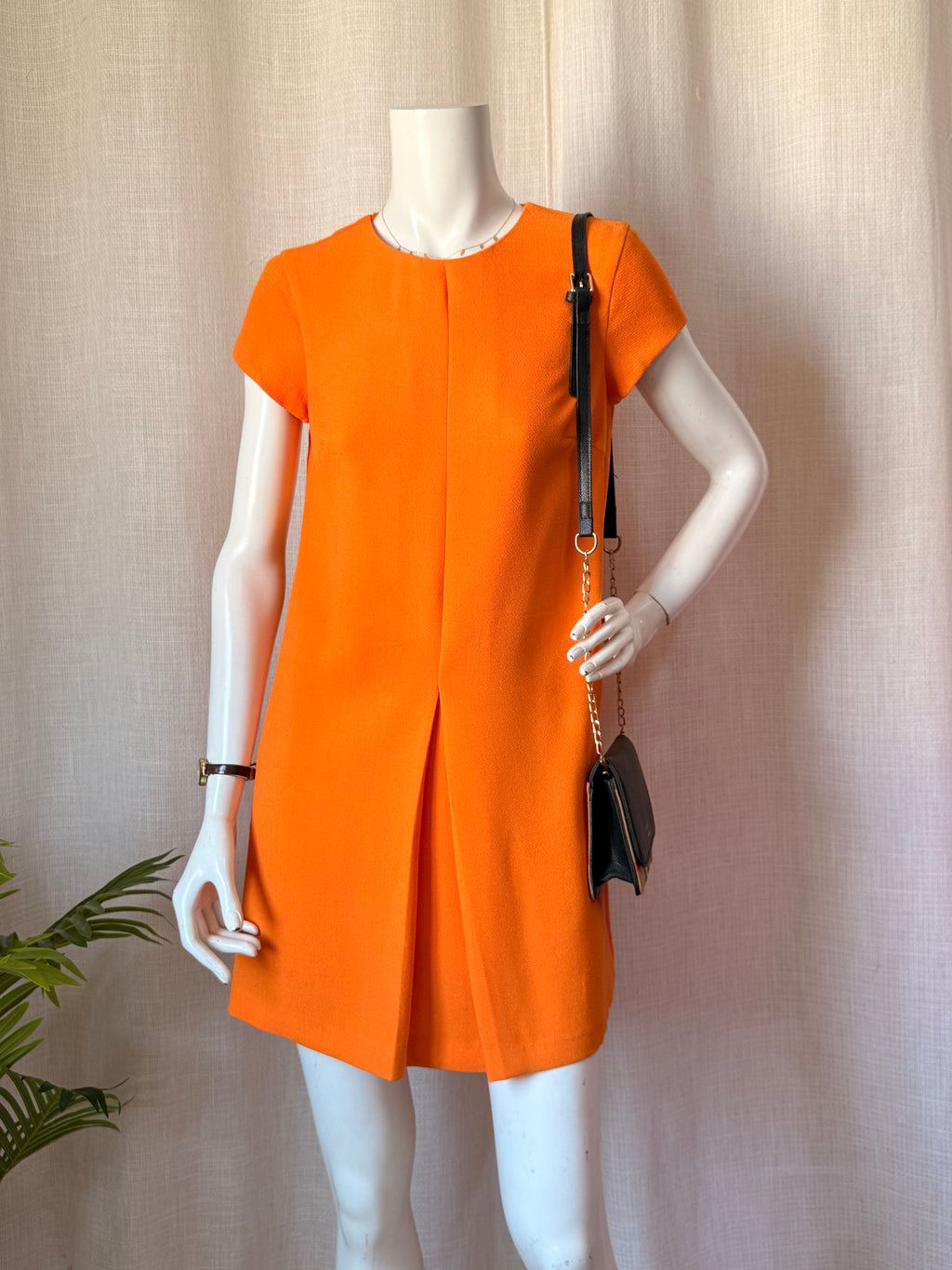 Zara Trafaluc Tangerine Orange Pleated Shift Mini Dress (Size EUR M / USA M)
