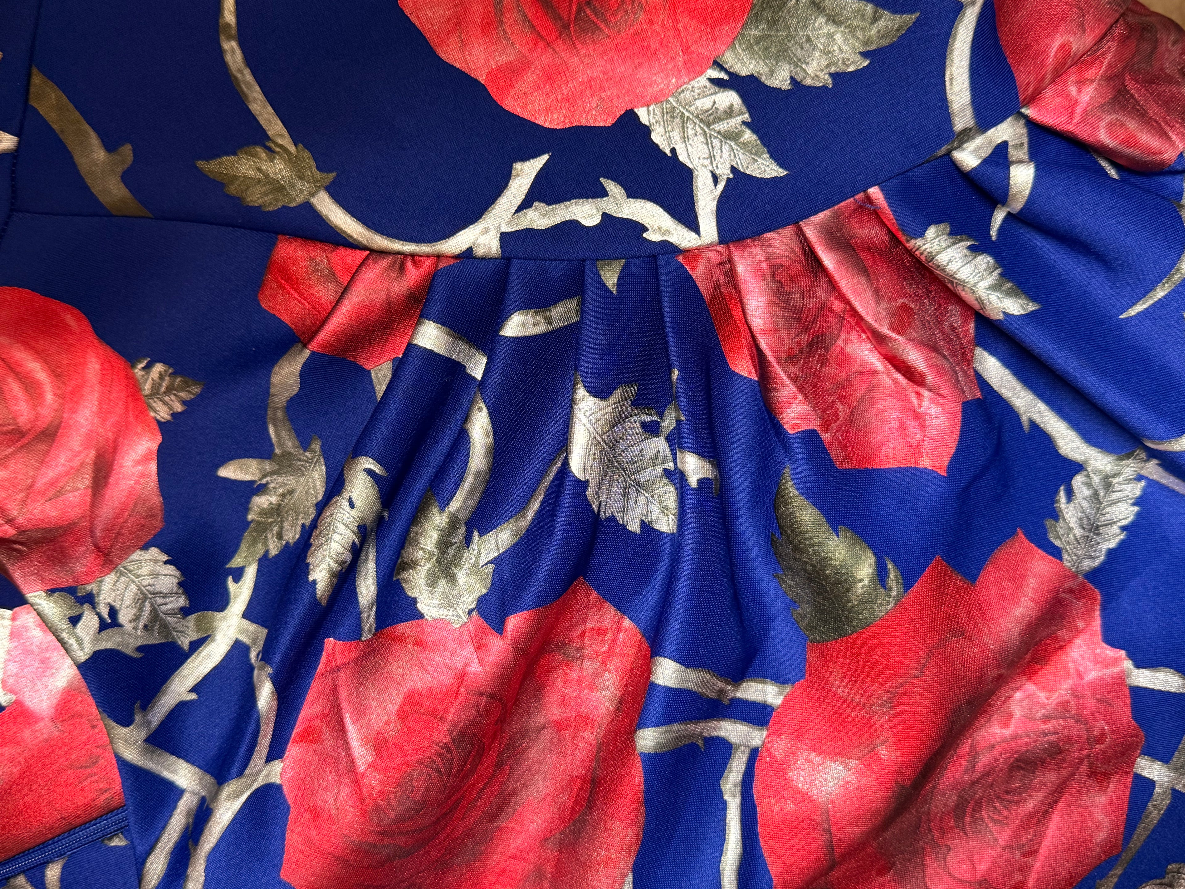 Shelby & Palmer Royal Blue Floral Ruched Sheath Dress – Size 8