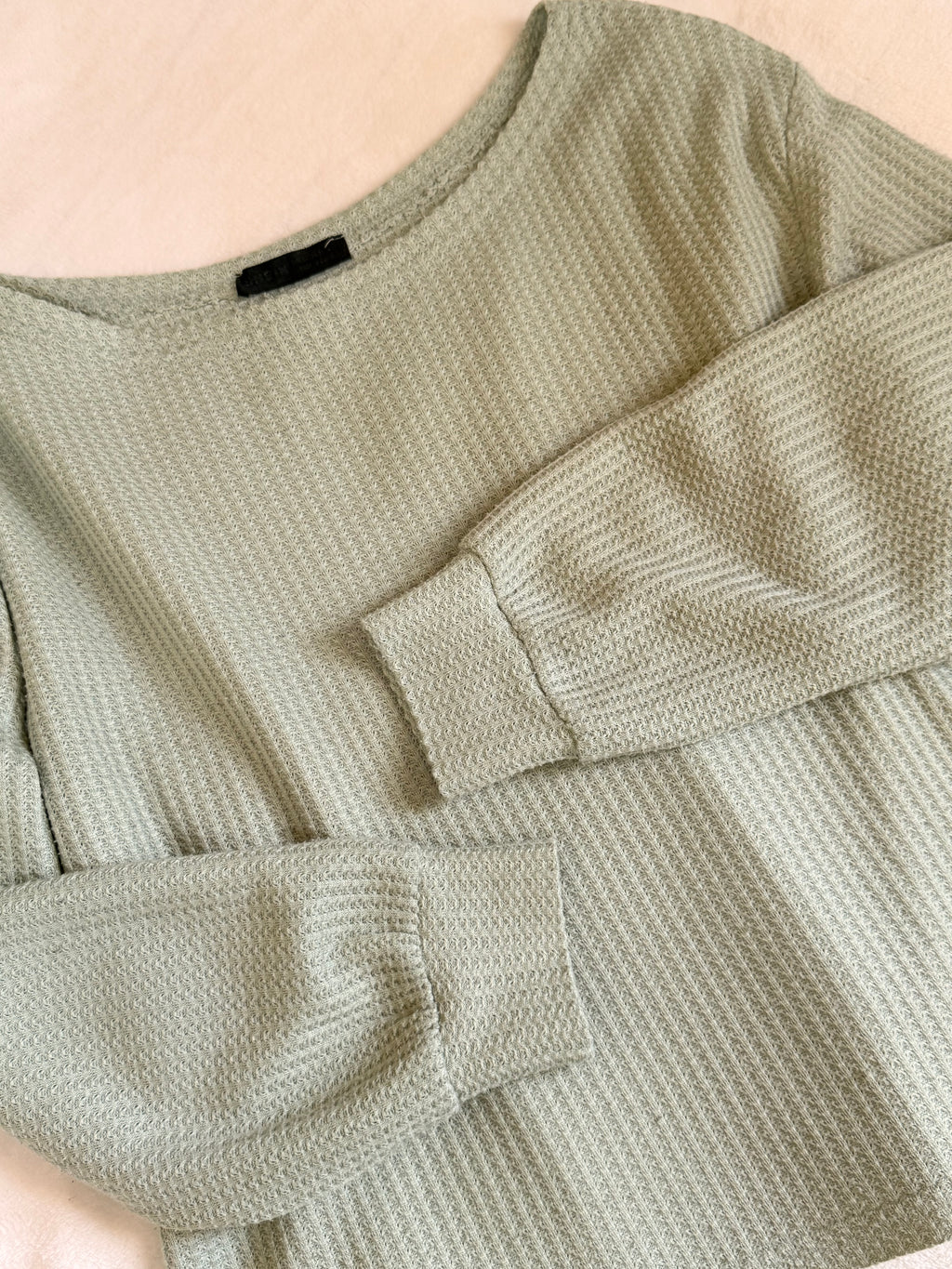 SHEIN Sage Green Waffle Knit Boat Neck Top | Small
