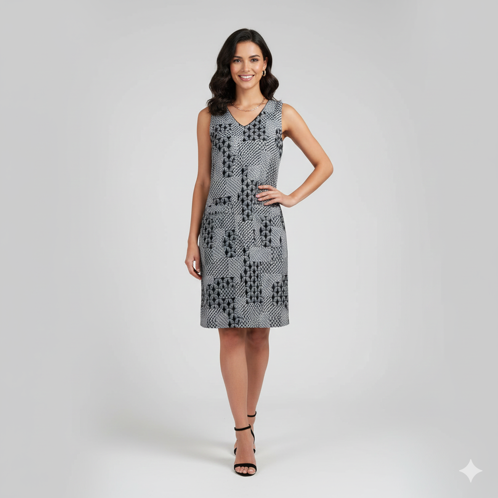 Next Tailoring Black & White Geometric Print Dress | UK 8