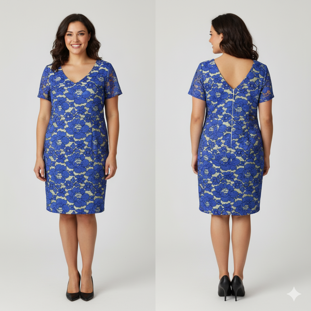 DOS ESPANA Royal Blue Floral Lace Dress | UK 20 / EUR 48