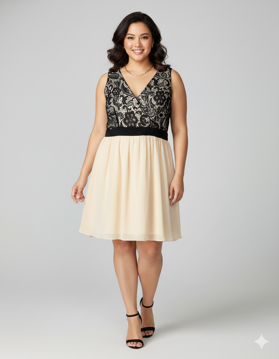 Black Lace & Cream Skater Dress by Little Mistress - Women’s Size 18 - New with Tags