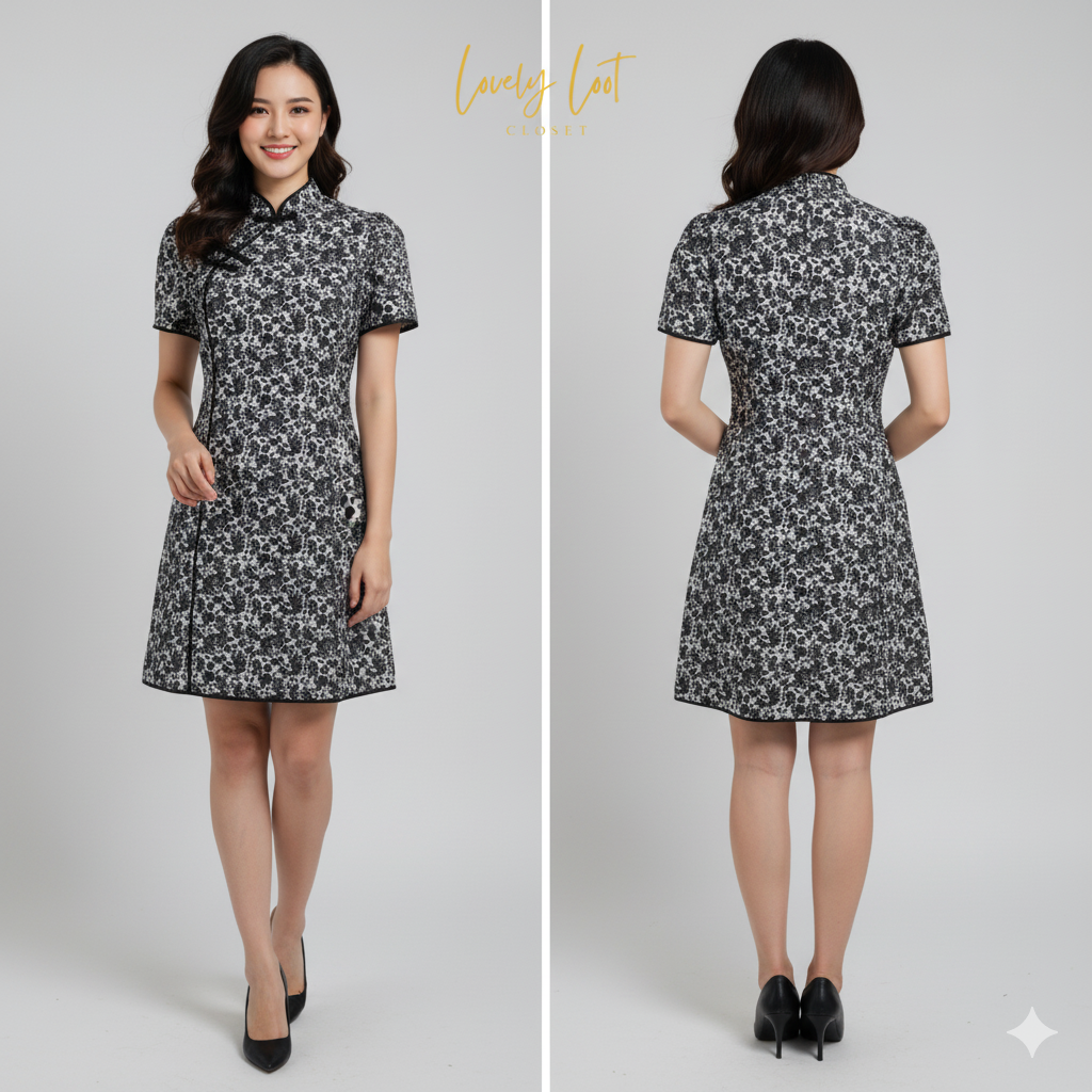 Goelia Black and White Floral Dress (Like New) UK 10 / Medium