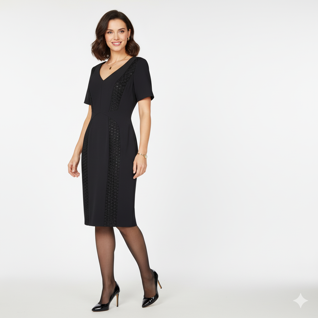 Marks & Spencer Black Dress with Lace Panel Details | UK 10 (Preloved)