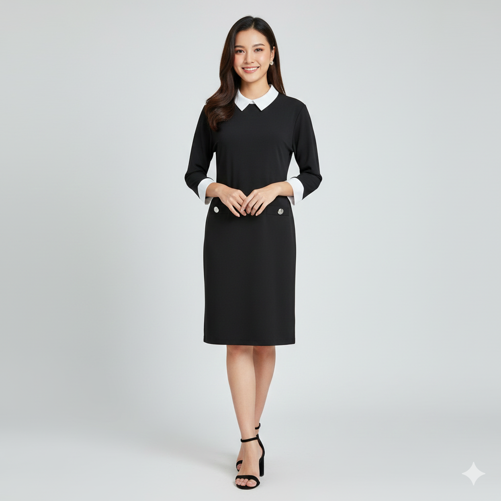 Dorothy Perkins Black Shift Dress | Peter Pan Collar | UK 12
