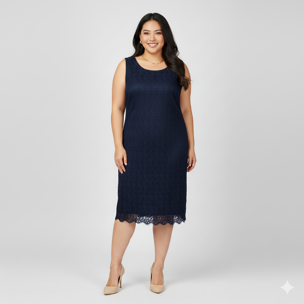 Soon Plus Size Navy Blue Lace Sheath Dress (UK 18)