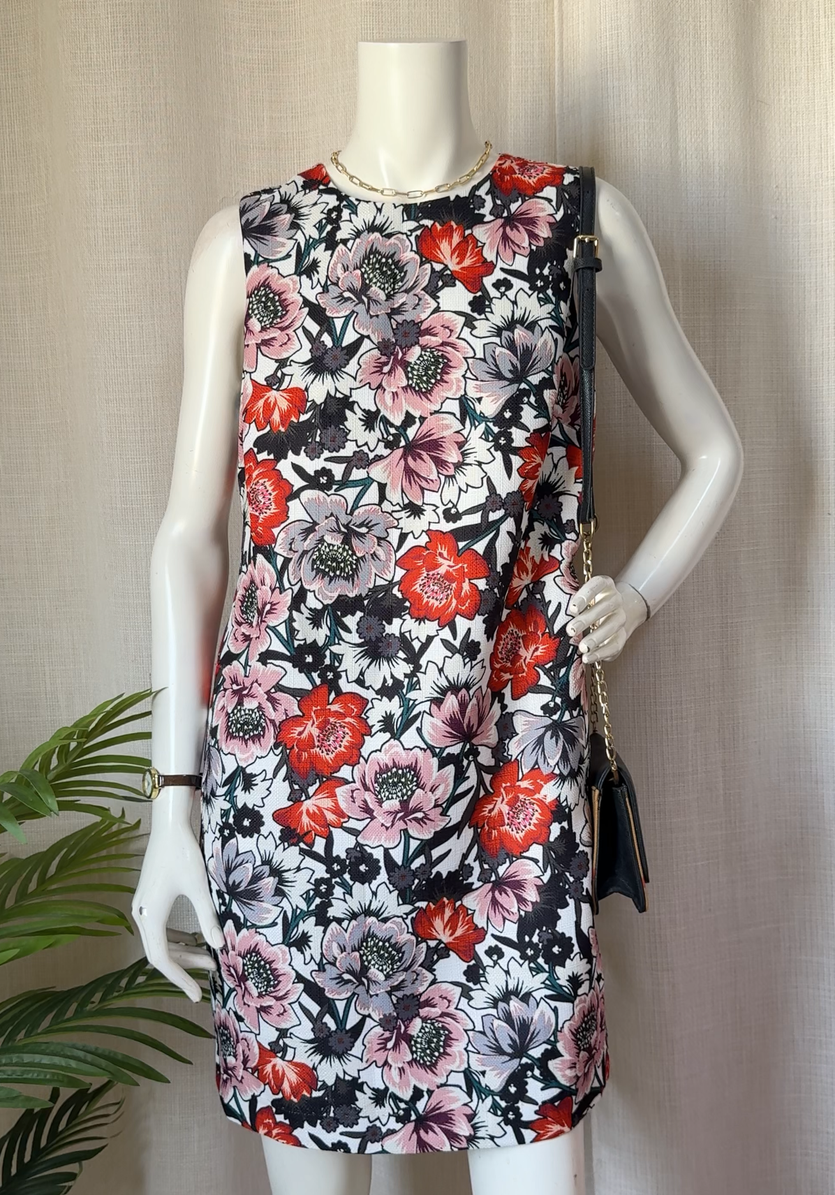 Warehouse Red & Black Floral Print Sleeveless Pencil Dress | UK 12