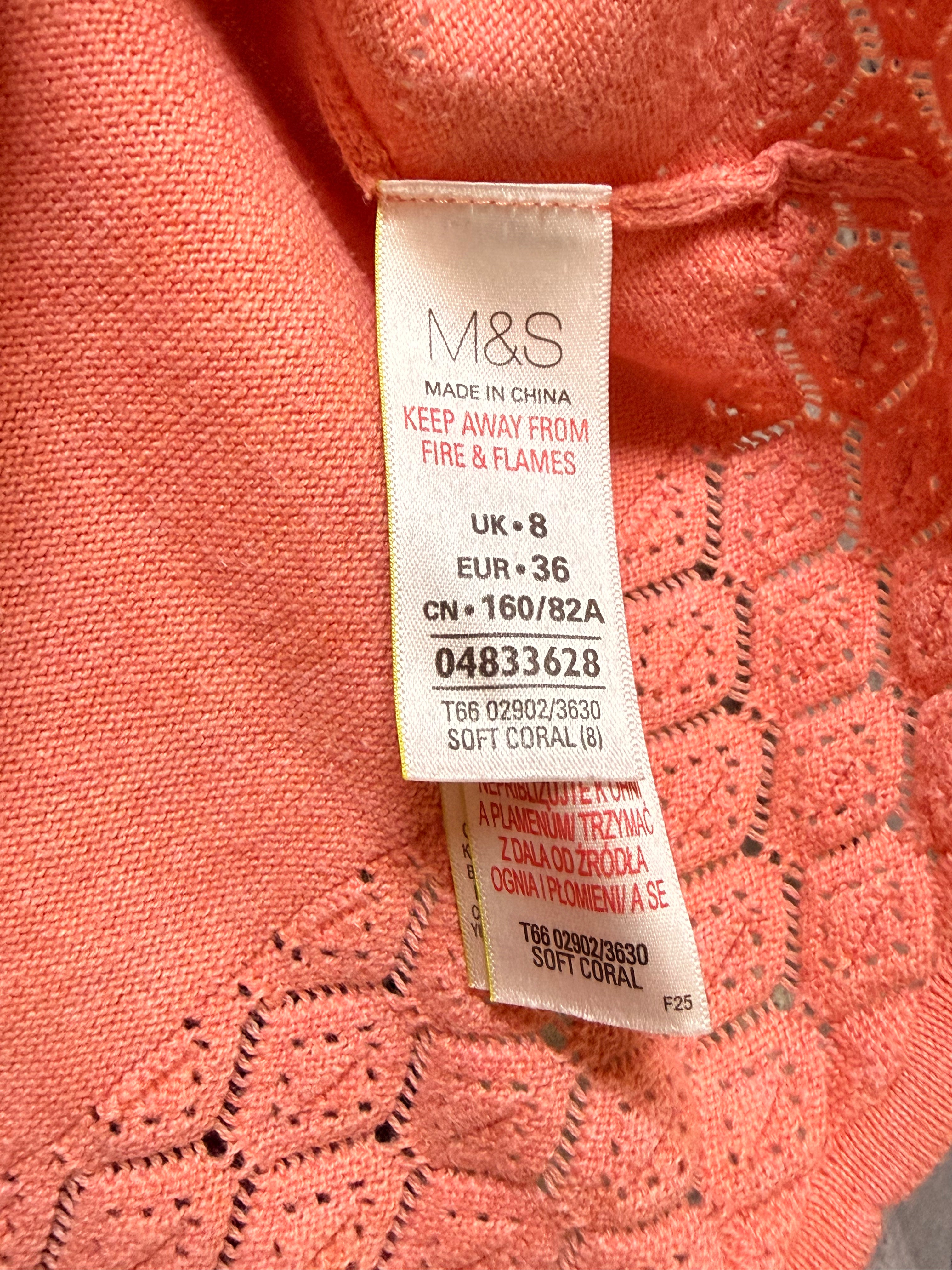 M&S Indigo Collection Salmon Crochet-Detail Knit Top - UK 8