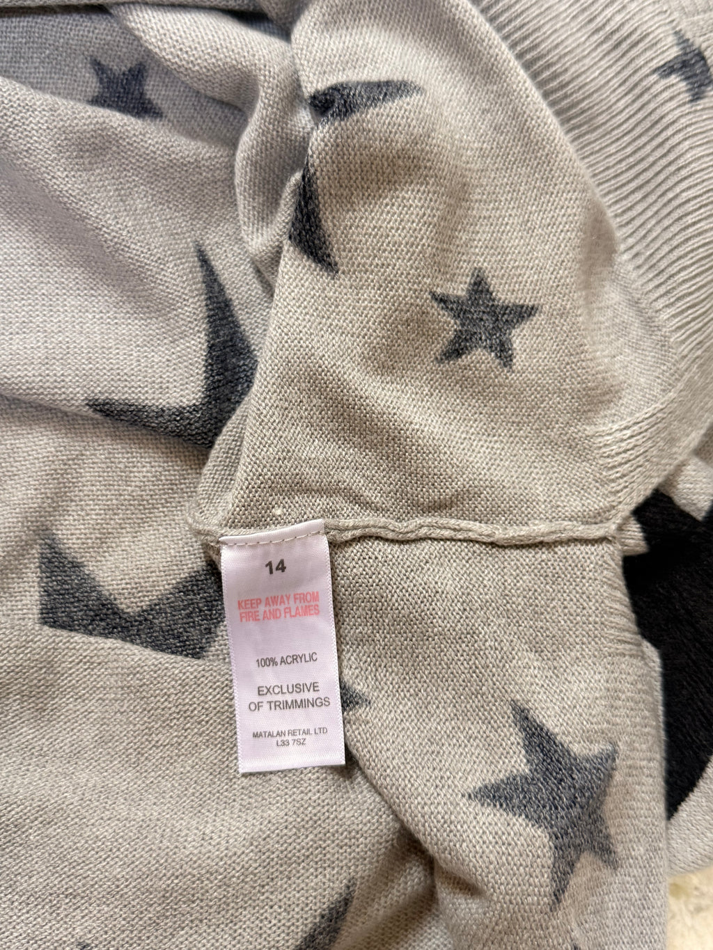 Matalan Gray Star Print V-Neck Sweater | UK 14