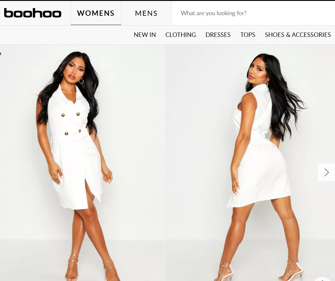 Boohoo White Sleeveless Blazer Dress with Belt
