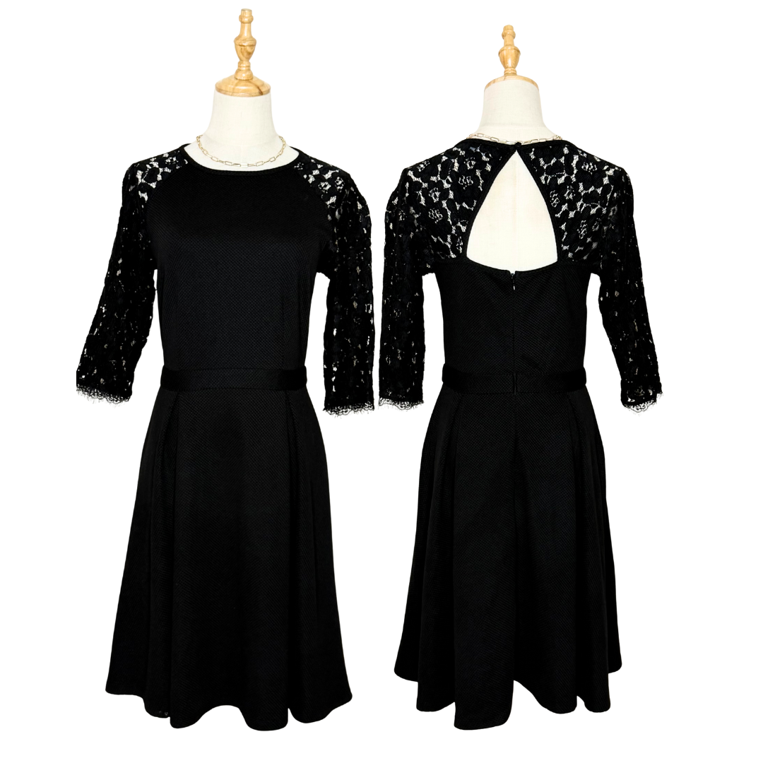 Dorothy Perkins Black Lace Fit-and-Flare Dress (Medium)