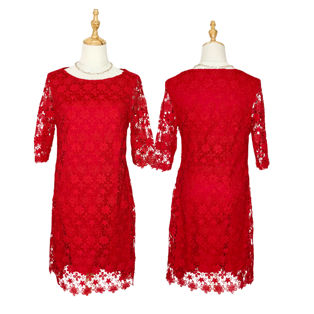 F&F Red Floral Lace Shift Dress (Medium)