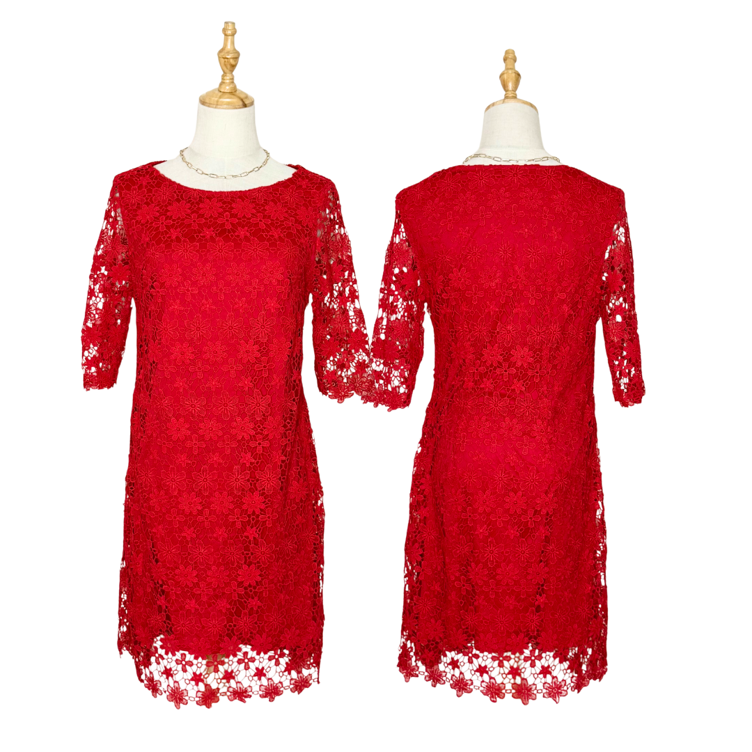 F&F Red Floral Lace Shift Dress (Medium)
