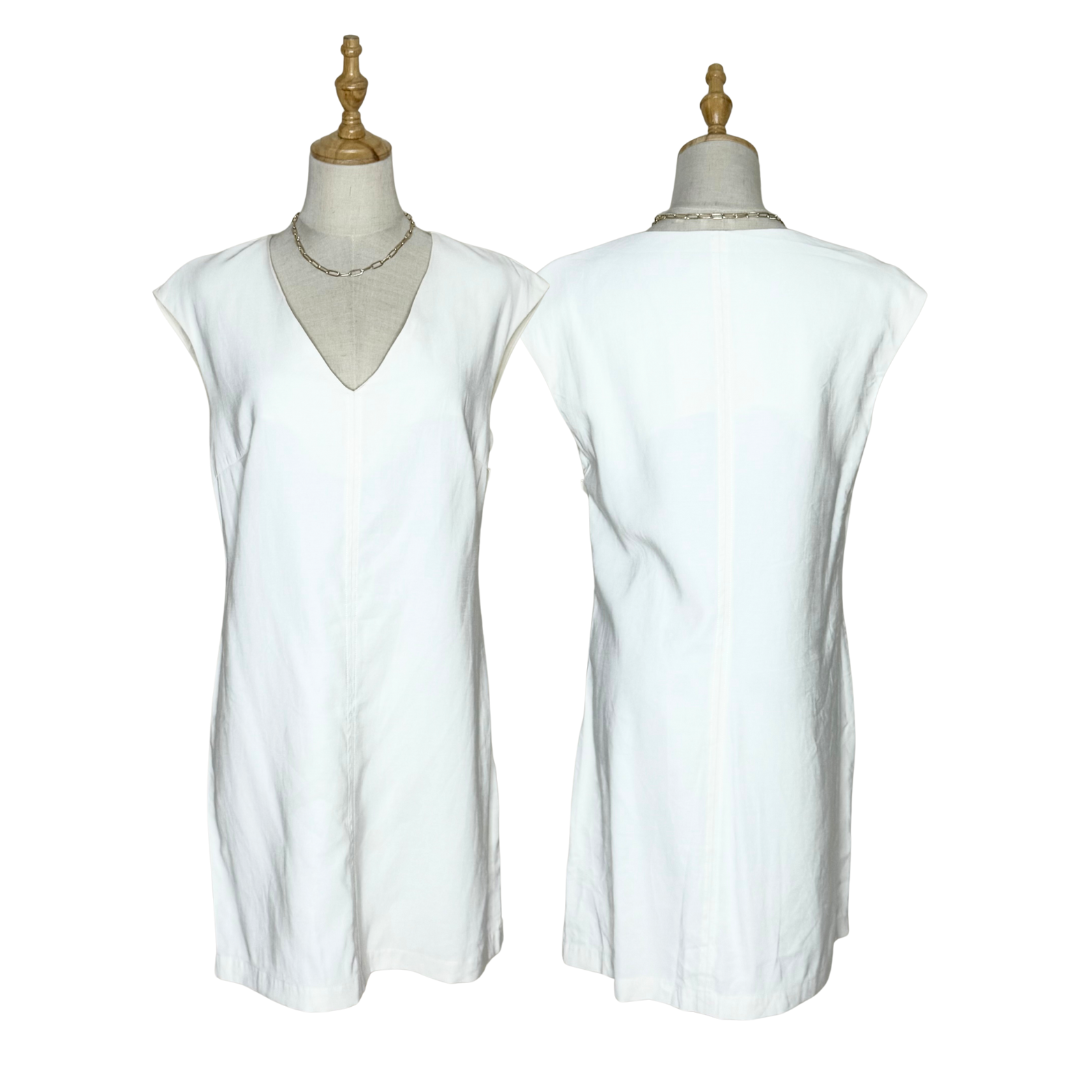 Mango White Linen V-Neck Mini Dress (EURO L / US 8)