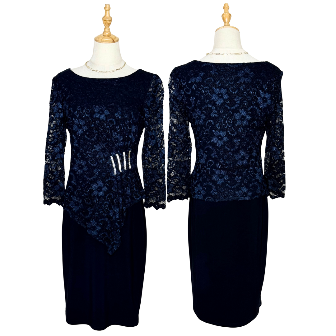 Joseph Ribkoff Navy Blue Lace Dress (Medium)