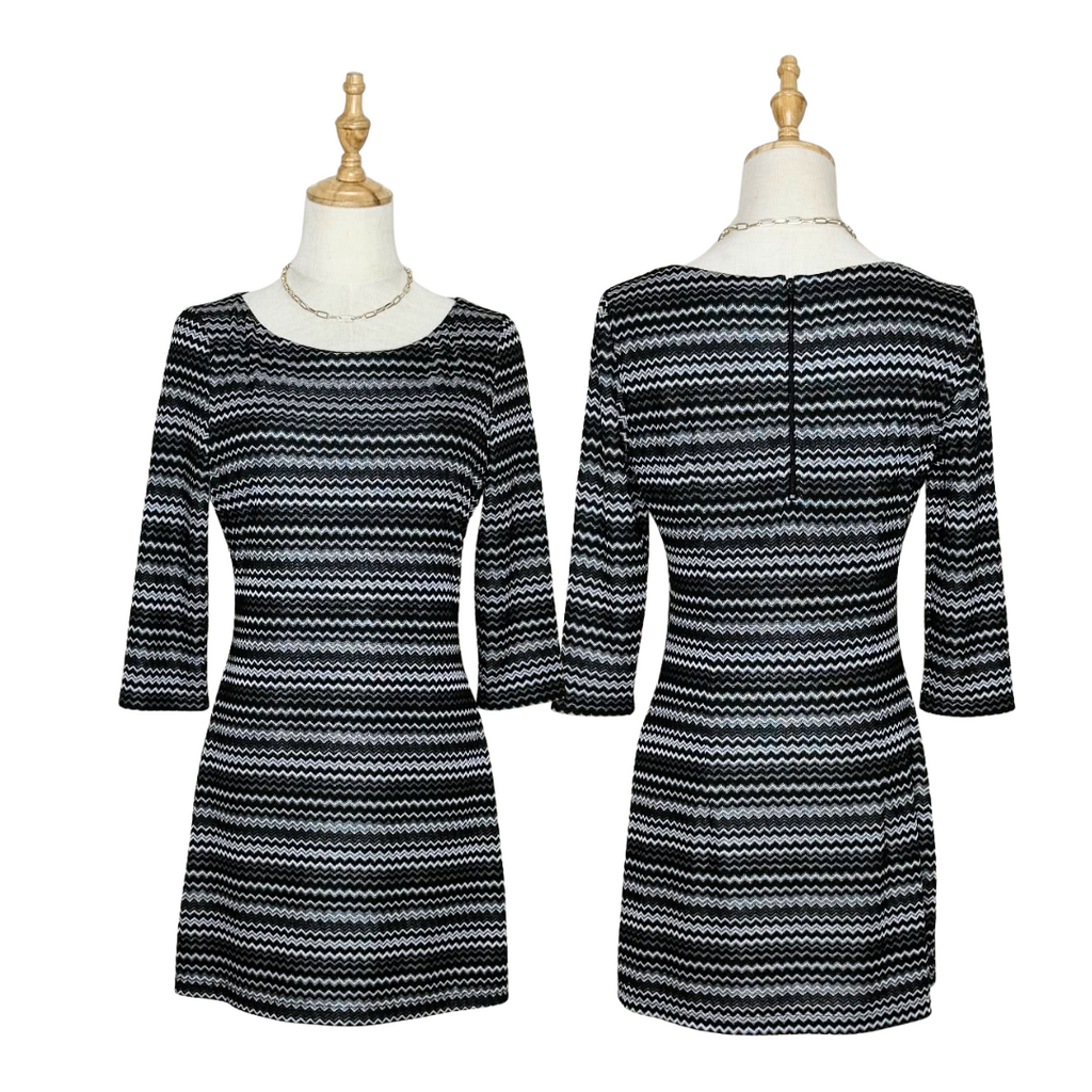 Joseph Ribkoff Black & White Zigzag Print Dress (US 8 / Medium)
