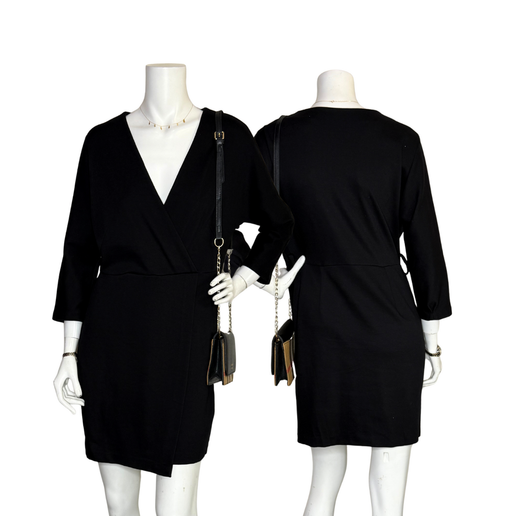 Mango Black V-Neck Wrap Dress (UK L)