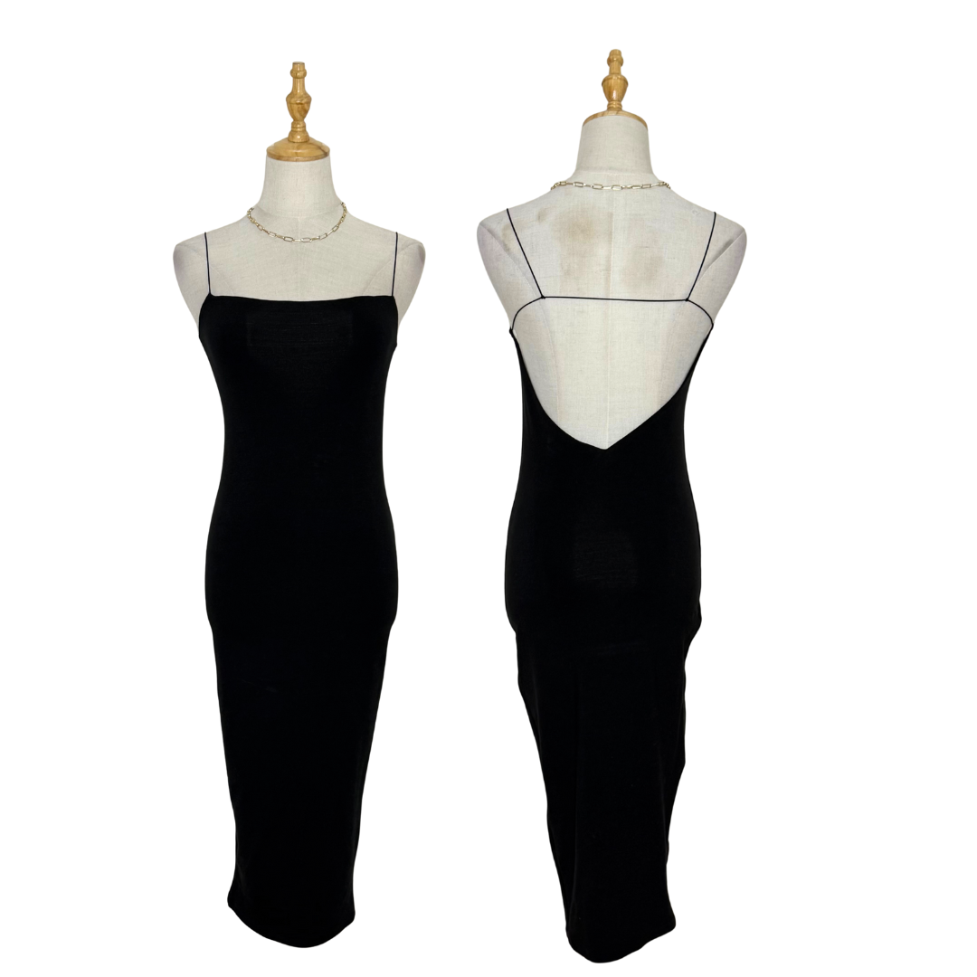 Oh Polly Black Midi Slip Dress (UK 8 / Small)