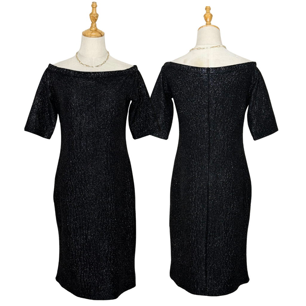 Glitter Black Off-the-Shoulder Dress (10 / Medium)