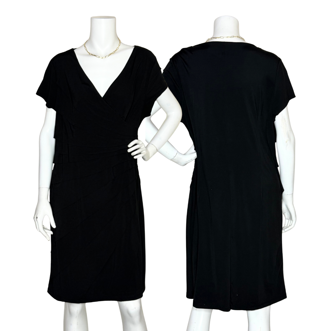 GIAN CARLO Flattering Black V-Neck Dress (16 / 2XL)
