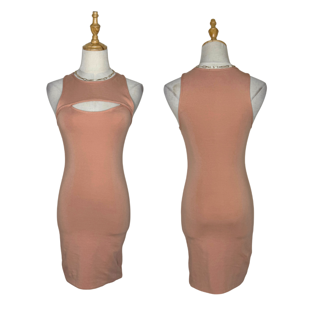 KOOKAI Nude Ribbed Mini Dress (38 / Medium)