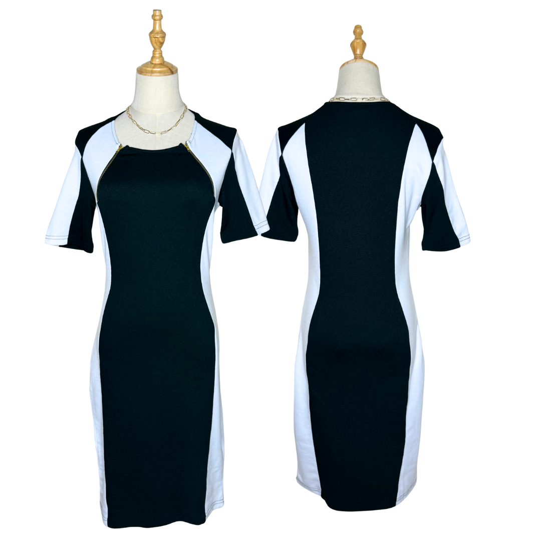 Caroline Morgan Black & White Color Block Dress (8 / Medium)