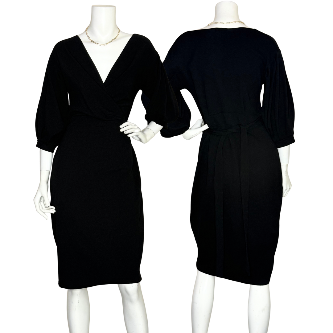 Chic Black Wrap Dress with Statement Sleeves (UK18 / 3XL)
