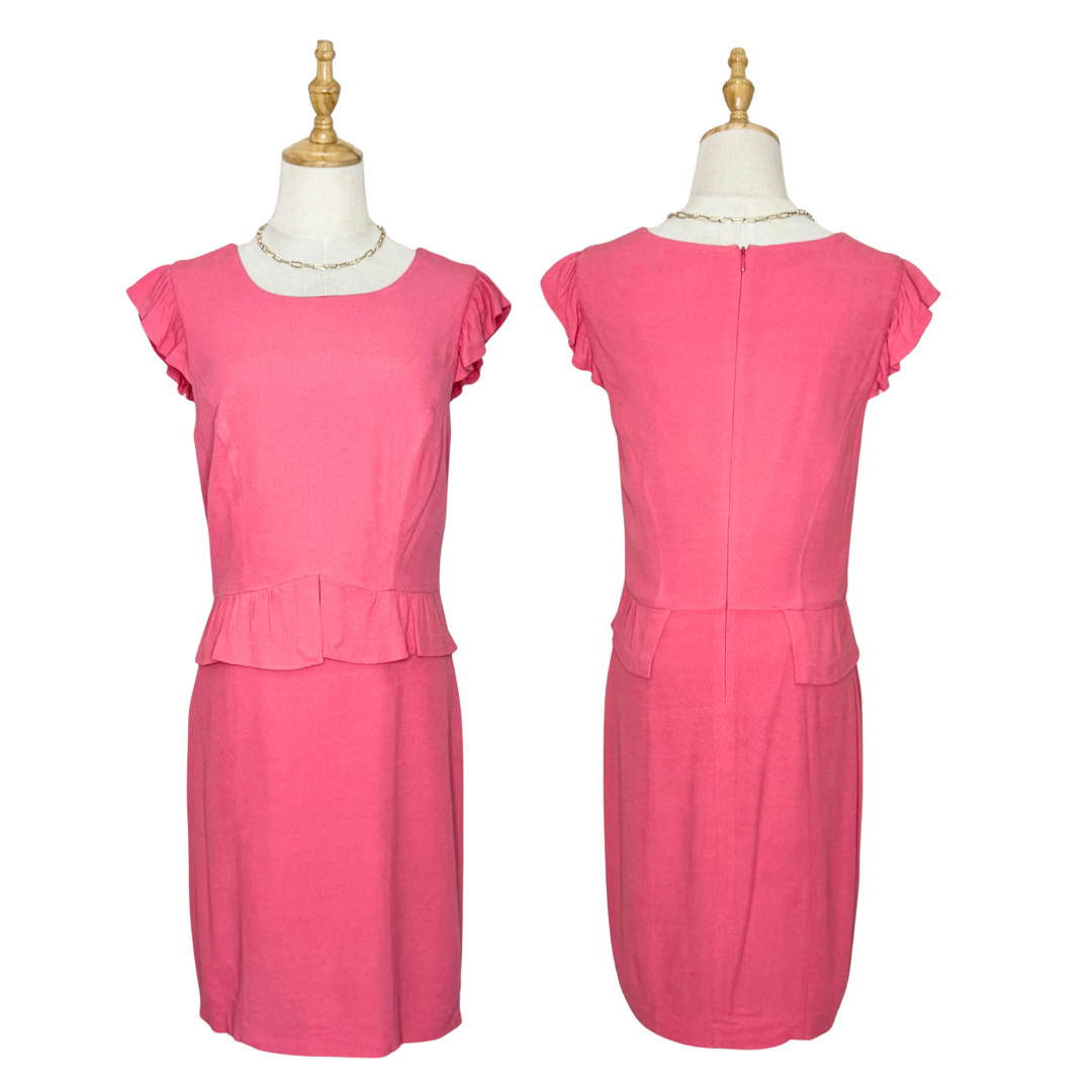 Portmans Pink Peplum Dress with Ruffle Sleeves (Medium)