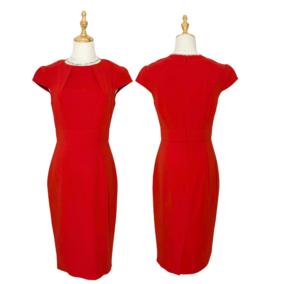 Karen Millen Red Structured Sheath Dress (Medium)