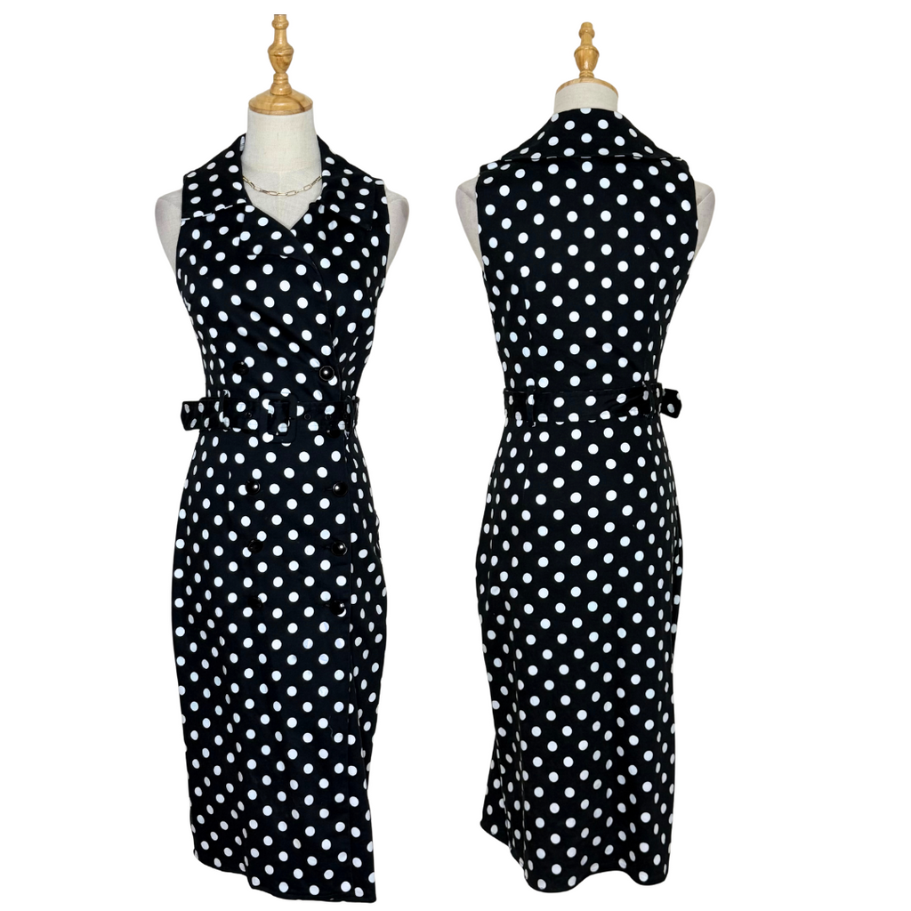 Black and White Polka Dot Midi Dress (Small)