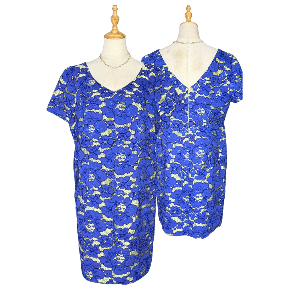 DOS ESPANA Royal Blue Floral Lace Dress | UK 20 / EUR 48